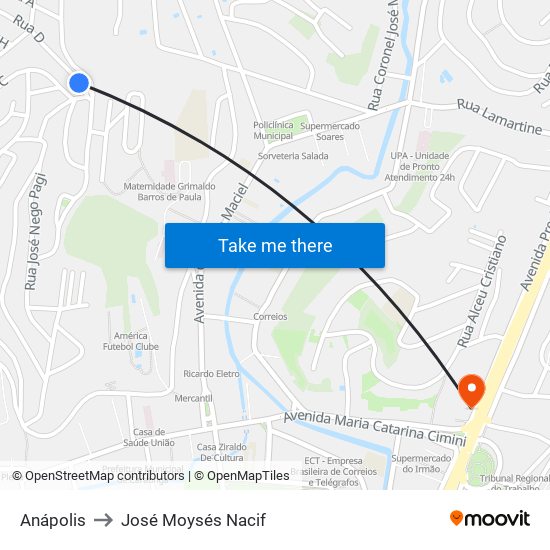 Anápolis to José Moysés Nacif map