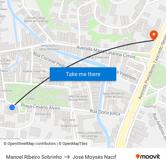 Manoel Ribeiro Sobrinho to José Moysés Nacif map