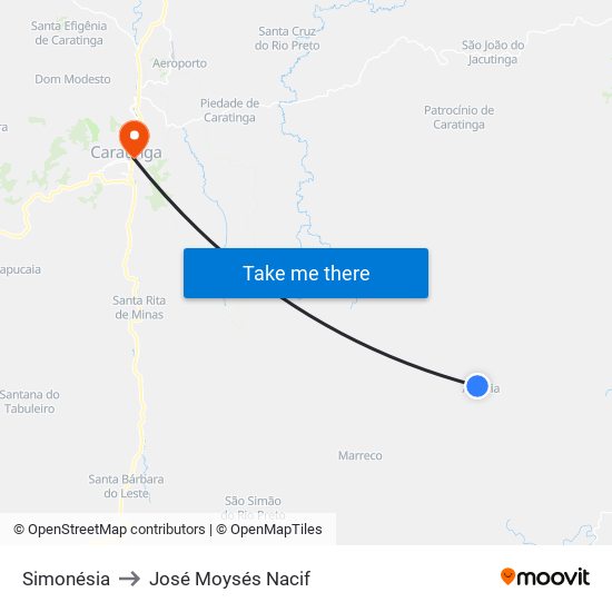 Simonésia to José Moysés Nacif map