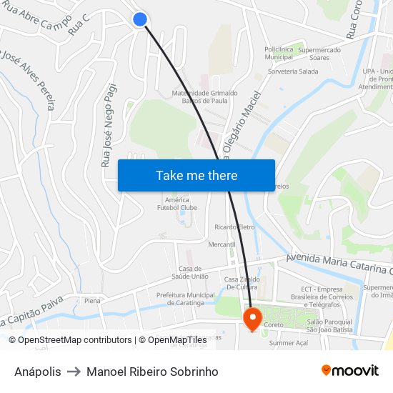 Anápolis to Manoel Ribeiro Sobrinho map