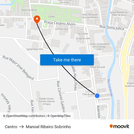 Centro to Manoel Ribeiro Sobrinho map