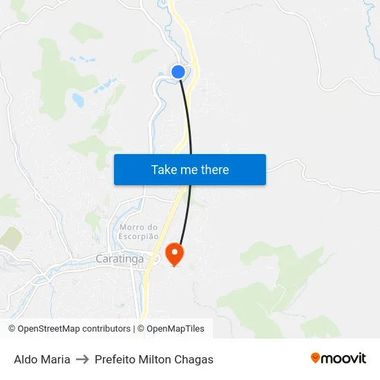 Aldo Maria to Prefeito Milton Chagas map