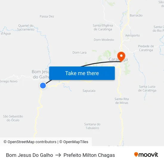 Bom Jesus Do Galho to Prefeito Milton Chagas map