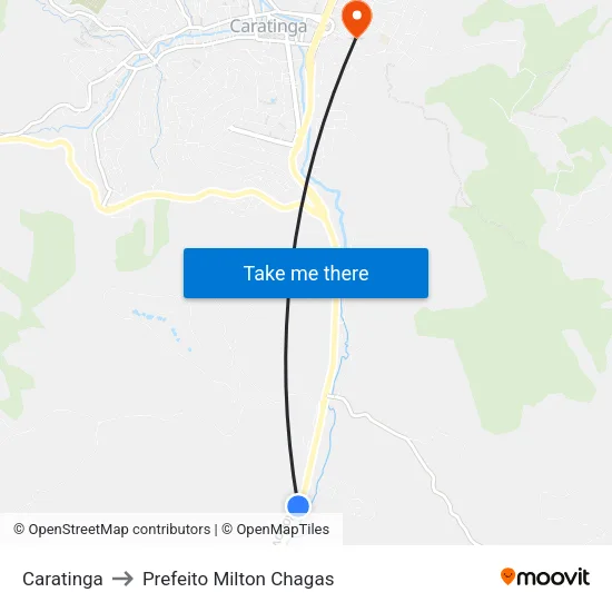 Caratinga to Prefeito Milton Chagas map