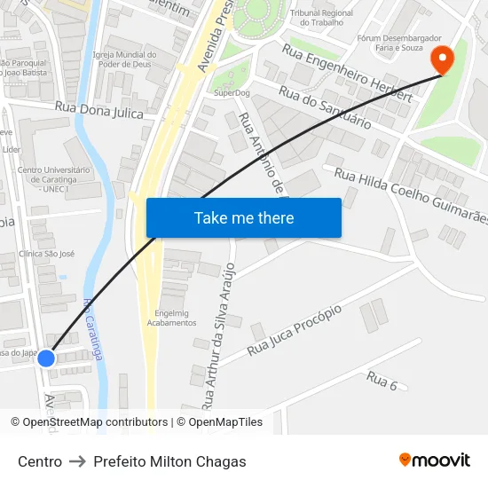 Centro to Prefeito Milton Chagas map