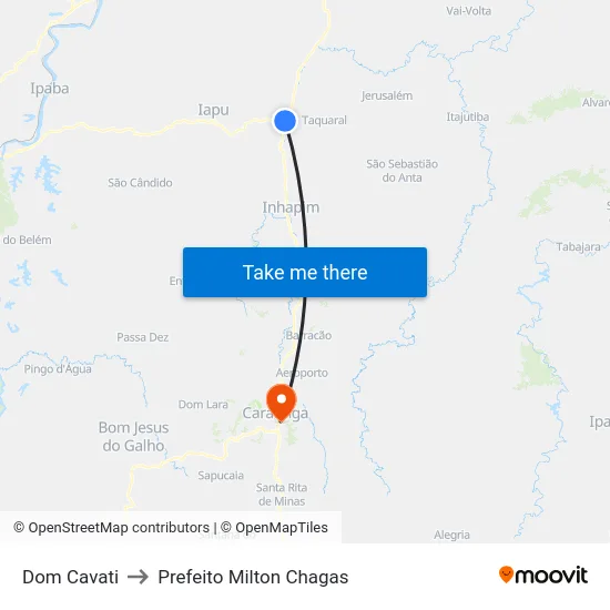 Dom Cavati to Prefeito Milton Chagas map