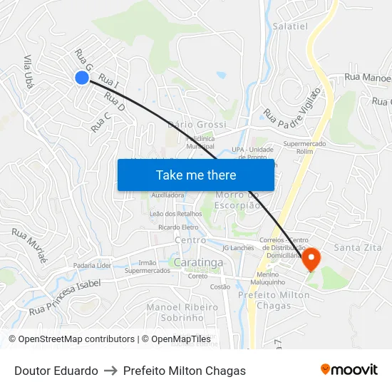 Doutor Eduardo to Prefeito Milton Chagas map