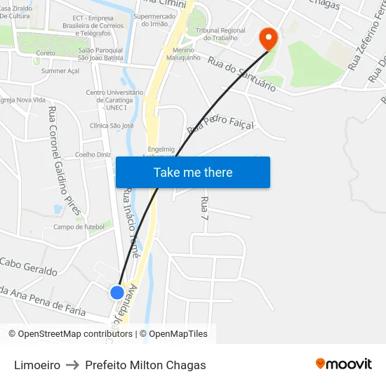 Limoeiro to Prefeito Milton Chagas map