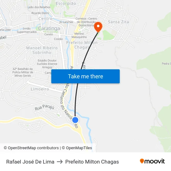 Rafael José De Lima to Prefeito Milton Chagas map