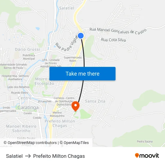 Salatiel to Prefeito Milton Chagas map
