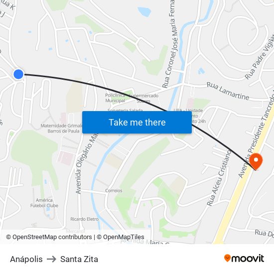 Anápolis to Santa Zita map