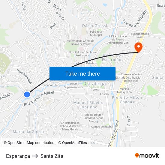 Esperança to Santa Zita map