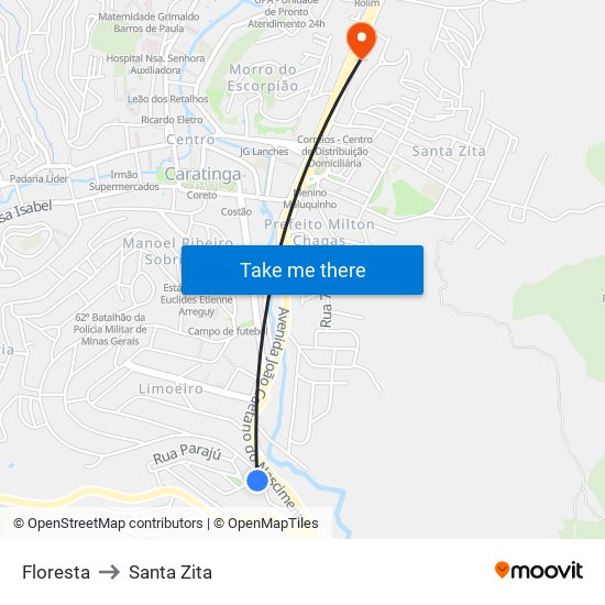 Floresta to Santa Zita map