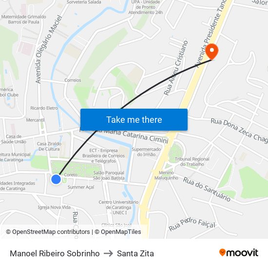 Manoel Ribeiro Sobrinho to Santa Zita map