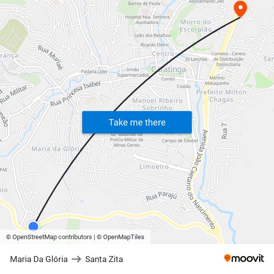 Maria Da Glória to Santa Zita map