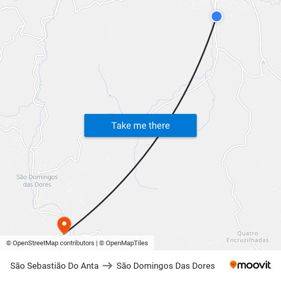 São Sebastião Do Anta to São Domingos Das Dores map