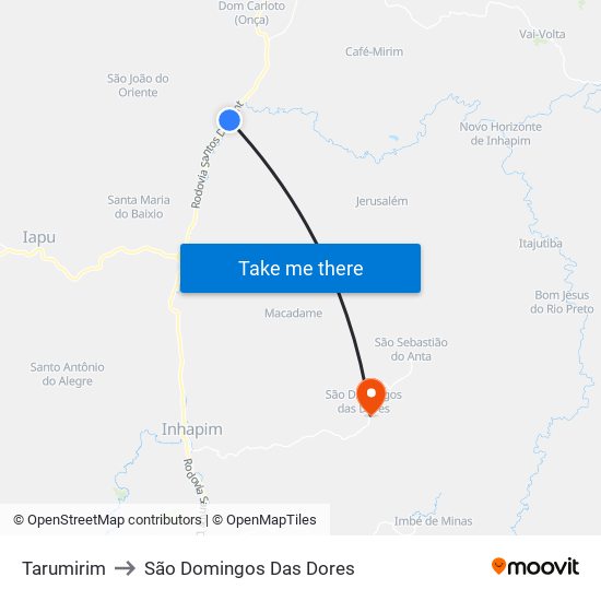 Tarumirim to São Domingos Das Dores map