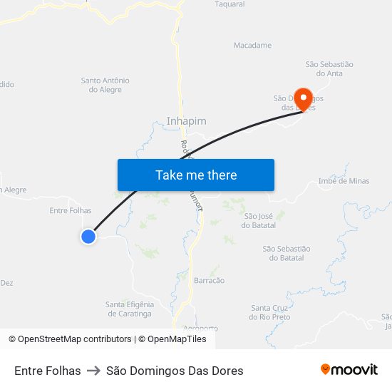 Entre Folhas to São Domingos Das Dores map
