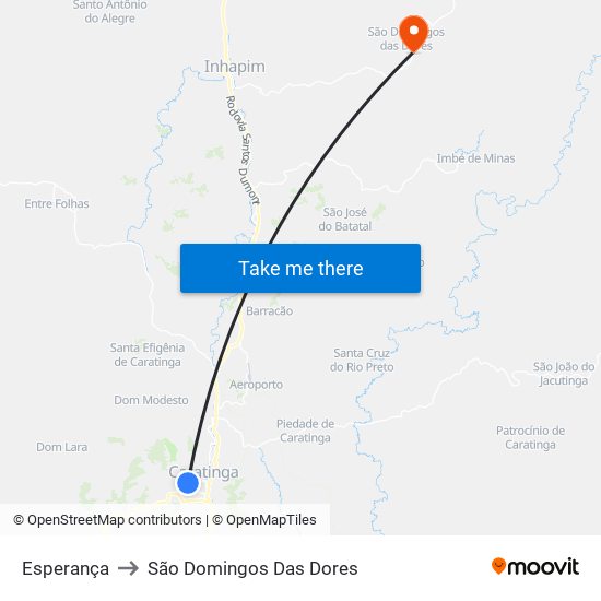 Esperança to São Domingos Das Dores map