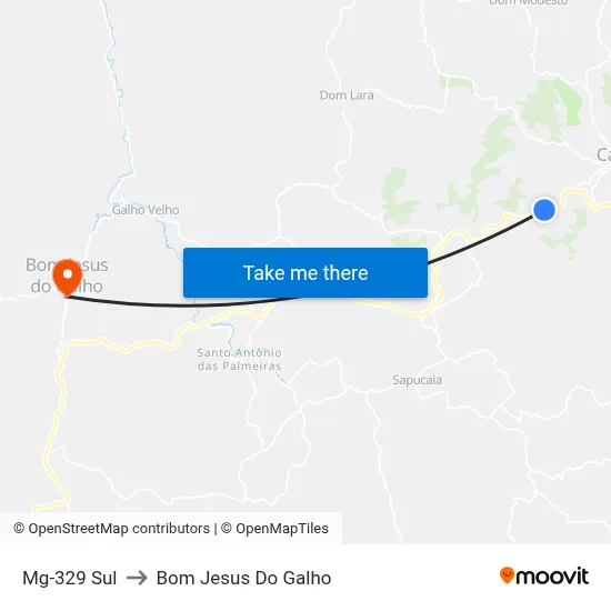 Mg-329 Sul to Bom Jesus Do Galho map