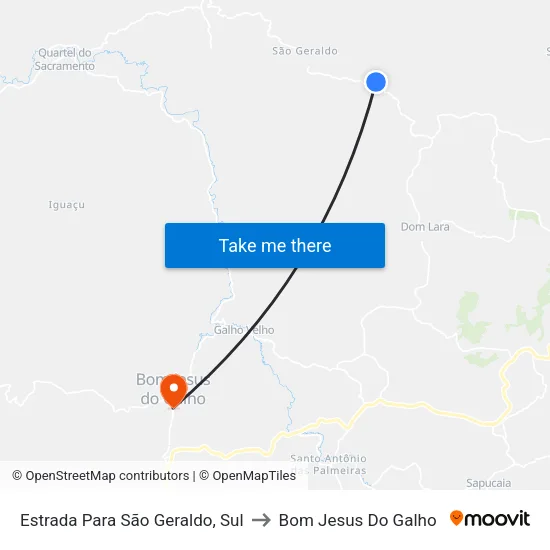 Estrada Para São Geraldo, Sul to Bom Jesus Do Galho map