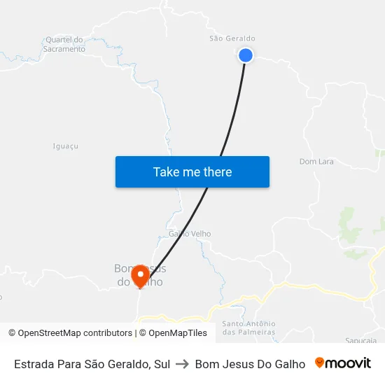 Estrada Para São Geraldo, Sul to Bom Jesus Do Galho map