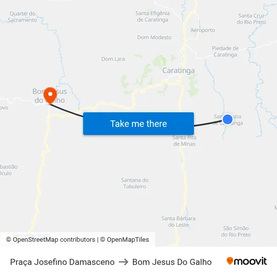 Praça Josefino Damasceno to Bom Jesus Do Galho map