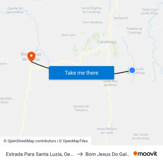 Estrada Para Santa Luzia, Oeste to Bom Jesus Do Galho map