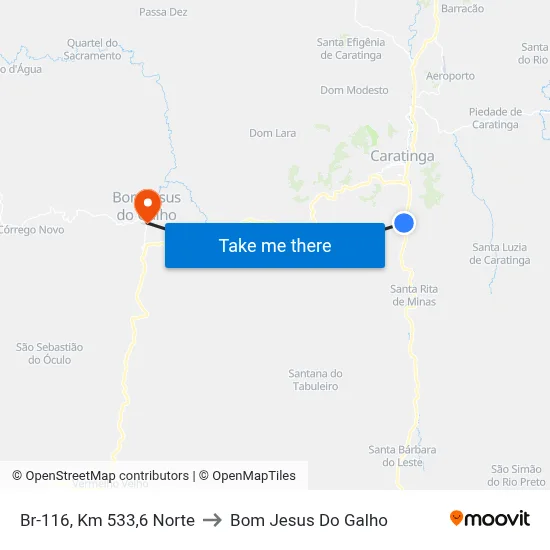 Br-116, Km 533,6 Norte to Bom Jesus Do Galho map
