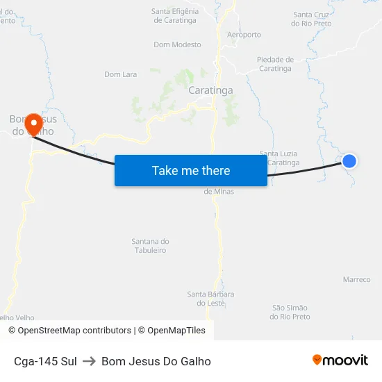 Cga-145 Sul to Bom Jesus Do Galho map