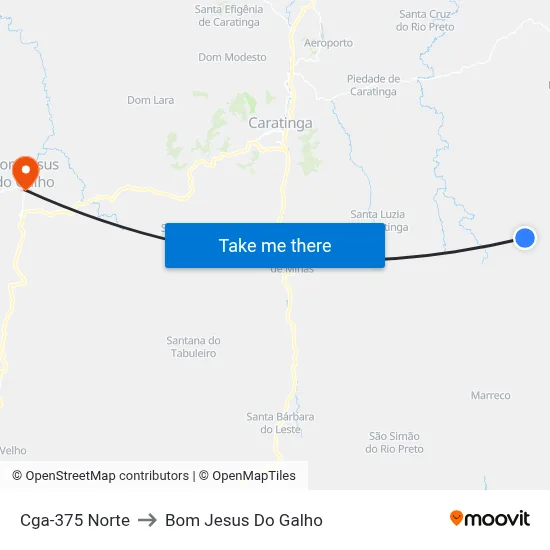 Cga-375 Norte to Bom Jesus Do Galho map