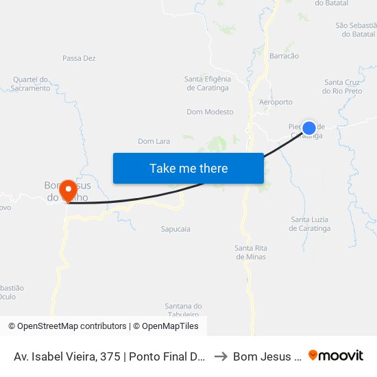 Av. Isabel Vieira, 375 | Ponto Final De Piedade De Caratinga to Bom Jesus Do Galho map