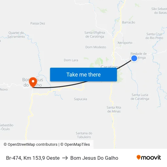 Br-474, Km 153,9 Oeste to Bom Jesus Do Galho map