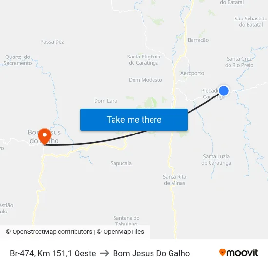 Br-474, Km 151,1 Oeste to Bom Jesus Do Galho map