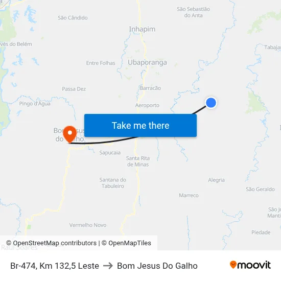 Br-474, Km 132,5 Leste to Bom Jesus Do Galho map