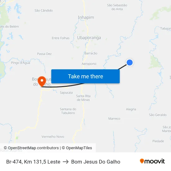 Br-474, Km 131,5 Leste to Bom Jesus Do Galho map