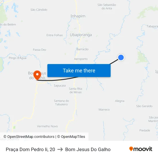 Praça Dom Pedro Ii, 20 to Bom Jesus Do Galho map