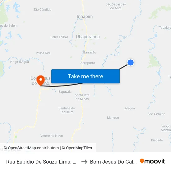 Rua Eupídio De Souza Lima, 105 to Bom Jesus Do Galho map