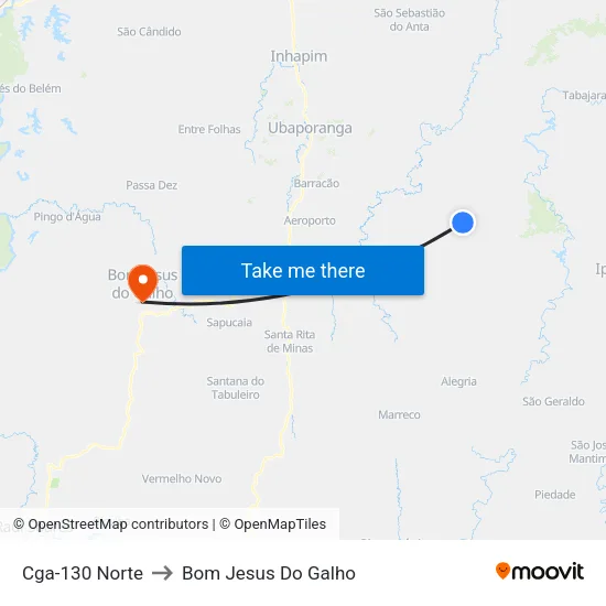 Cga-130 Norte to Bom Jesus Do Galho map