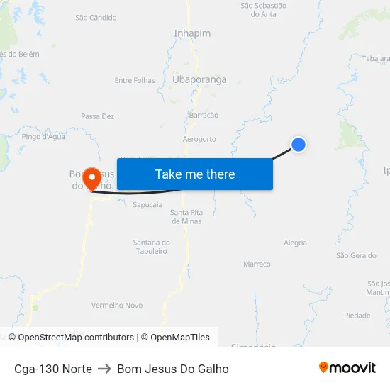 Cga-130 Norte to Bom Jesus Do Galho map