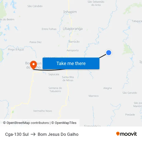 Cga-130 Sul to Bom Jesus Do Galho map