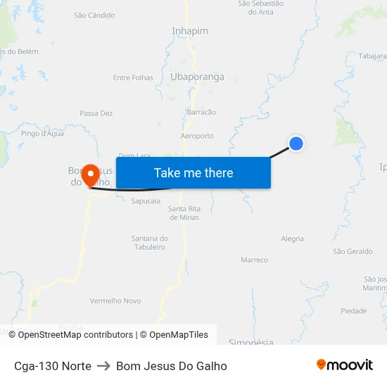 Cga-130 Norte to Bom Jesus Do Galho map