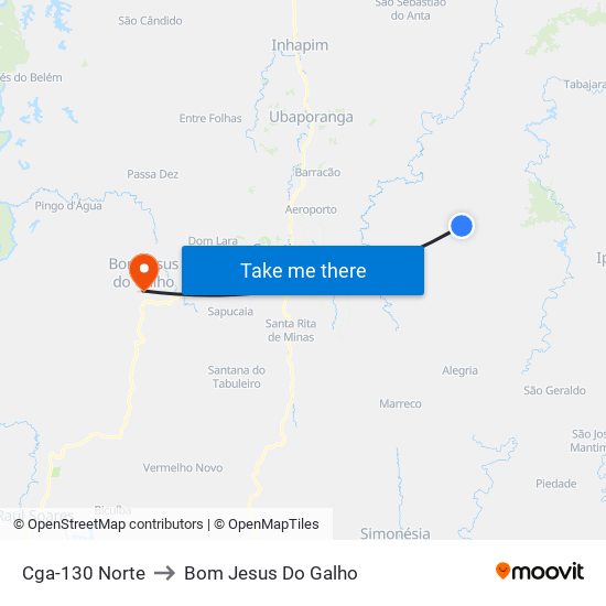 Cga-130 Norte to Bom Jesus Do Galho map