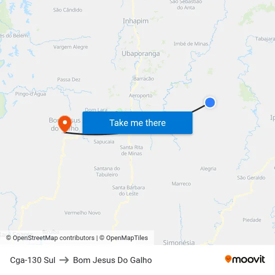 Cga-130 Sul to Bom Jesus Do Galho map
