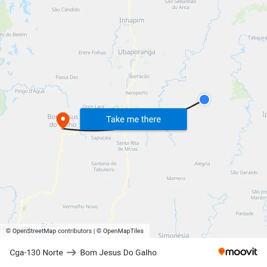 Cga-130 Norte to Bom Jesus Do Galho map