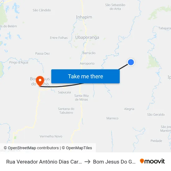 Rua Vereador Antônio Dias Cardoso to Bom Jesus Do Galho map