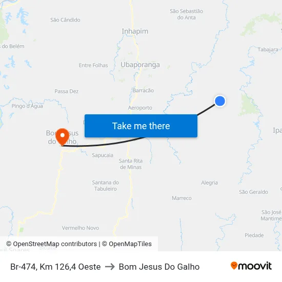 Br-474, Km 126,4 Oeste to Bom Jesus Do Galho map