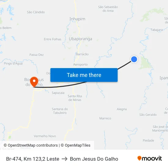 Br-474, Km 123,2 Leste to Bom Jesus Do Galho map