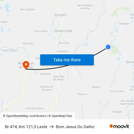 Br-474, Km 121,3 Leste to Bom Jesus Do Galho map