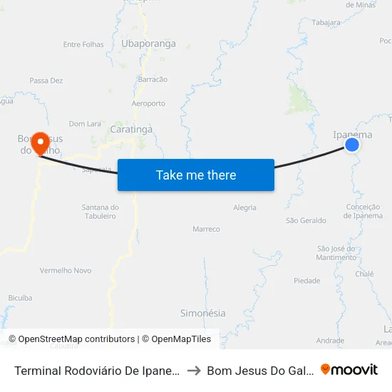 Terminal Rodoviário De Ipanema to Bom Jesus Do Galho map